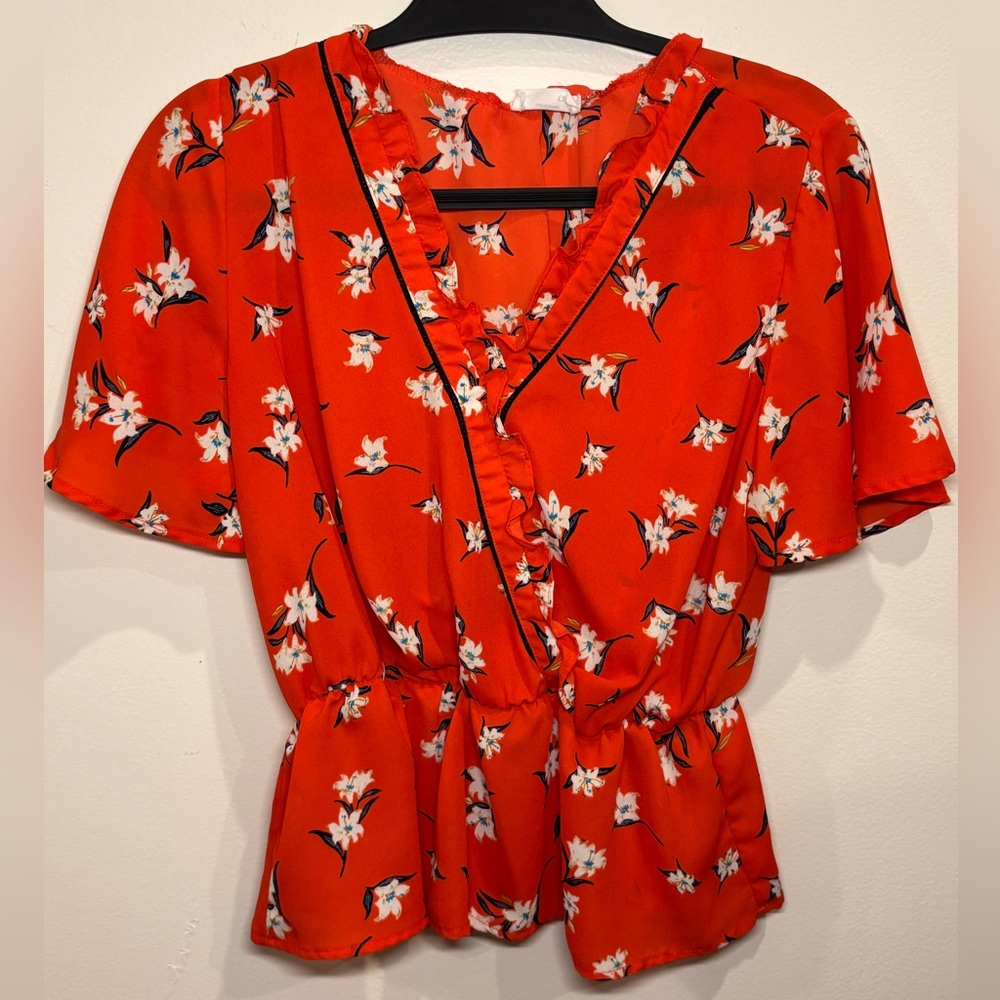 Sienna Sky Sheer Floral Peplum Blouse